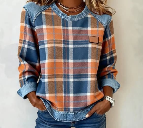 SCOTCH | Sudadera patchwork cuadros cuello redondo