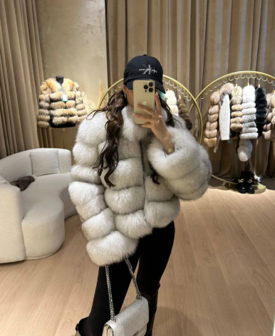 RIHANNA | Chaqueta corta premium de pelo de zorro real