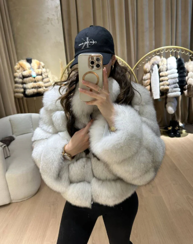 RIHANNA | Chaqueta corta premium de pelo de zorro real