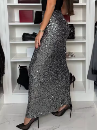 CANDLE | Falda larga lentejuelas cintura alta