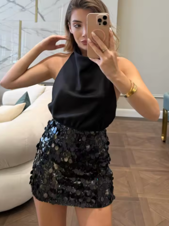 MOONLIGHT | Minifalda lentejuelas cintura alta