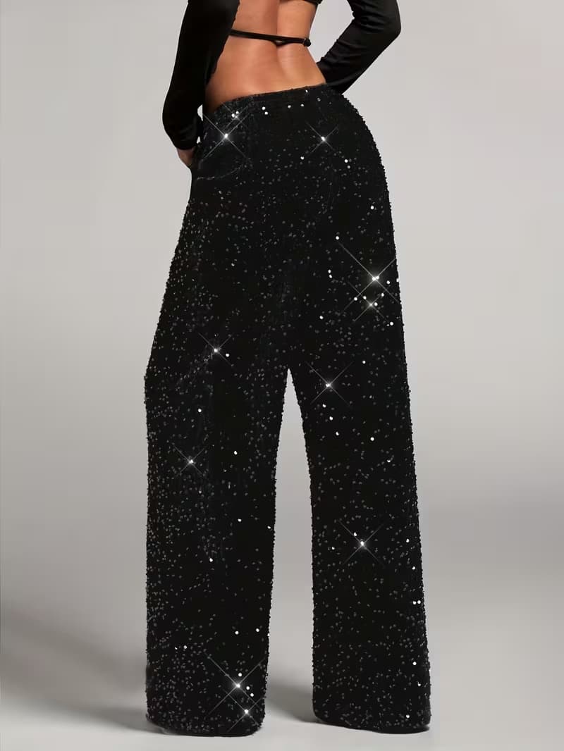 GLITTER | Pantalón palazzo lentejuelas cintura alta