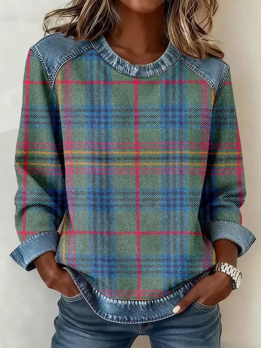 SCOTCH | Sudadera patchwork cuadros cuello redondo