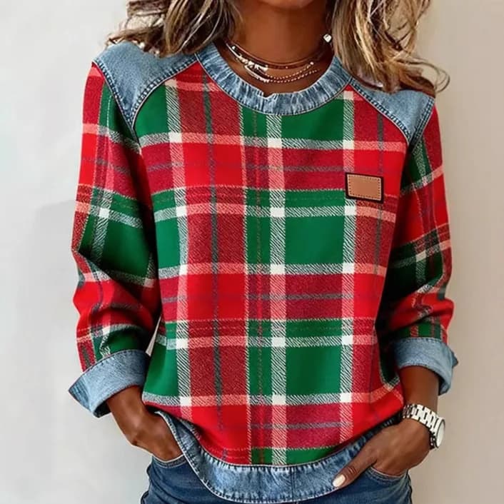 SCOTCH | Sudadera patchwork cuadros cuello redondo