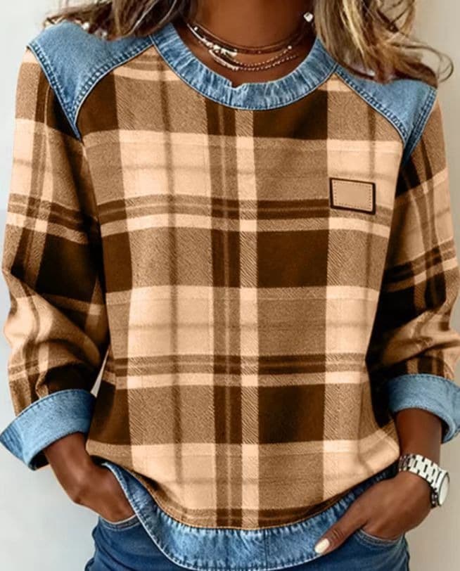 SCOTCH | Sudadera patchwork cuadros cuello redondo