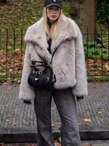 ENIGMA | Faux fur coat with large lapel