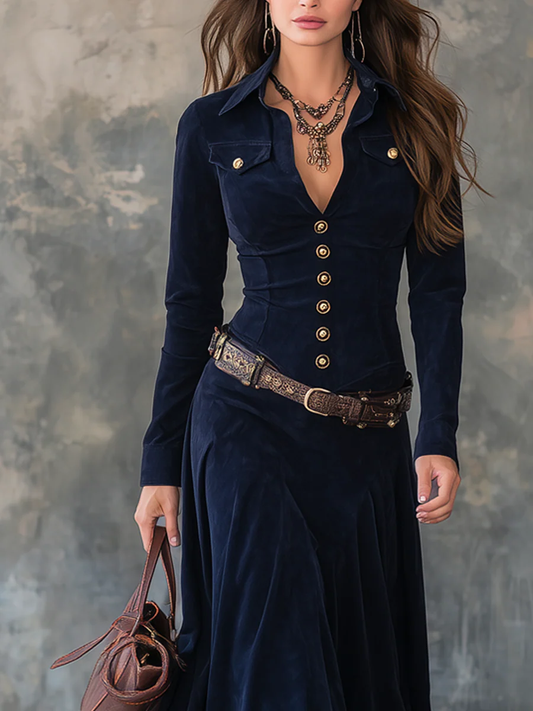 GRETAH | Vestido largo de gamuza con abertura