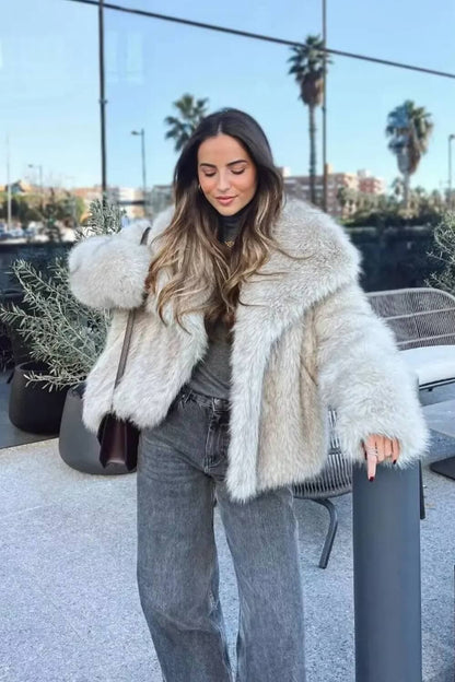 ENIGMA | Faux fur coat with large lapel