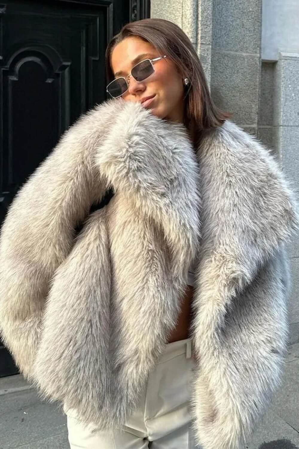 ENIGMA | Faux fur coat with large lapel