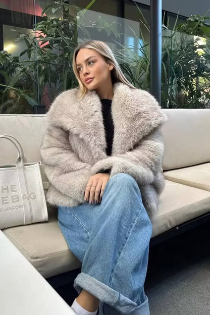 ENIGMA | Faux fur coat with large lapel