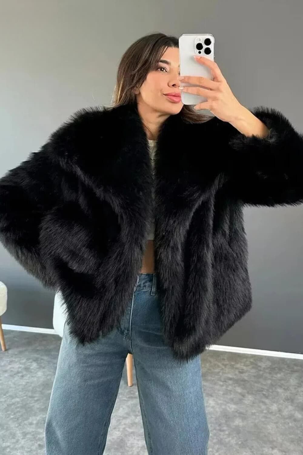 ENIGMA | Faux fur coat with large lapel